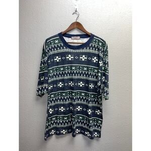 Vintage All Over Print Shirt Southwest Aztec Green Blue American Basics Tee XL